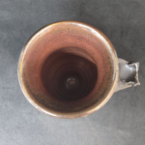 Studio Pottery Drip Glaze Thumb Grip Handle Footed Mug Cup Signed - Picture 4 of 15